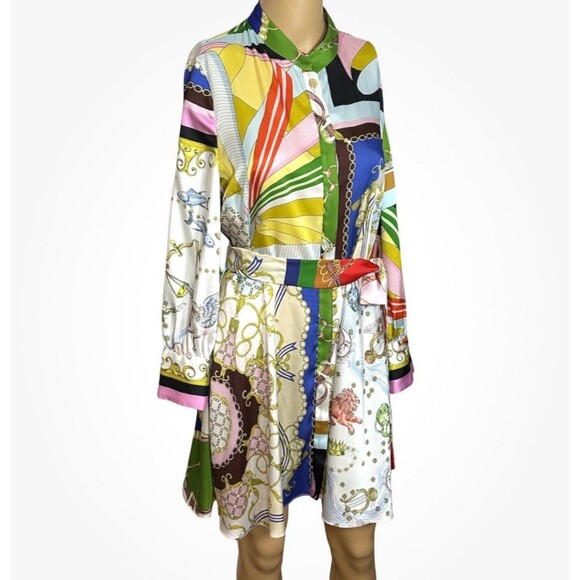 ZARA Dress Multicolored Mini Dress Long Sleeve Silky Satiny Smooth Size Medium - Picture 1 of 10